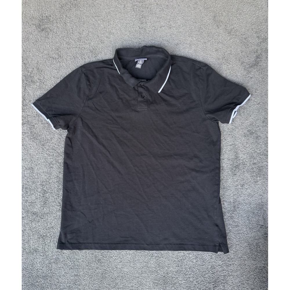HM Mens Slim Fit Polo Shirt Black White Tipped Cotton Size L Short Sleeve